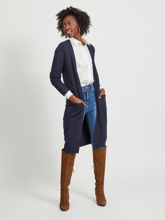 Langer Cardigan Gemütliche Strickjacke mit Taschen Knit Jacket VIRIL, Farbe: Dunkelblau