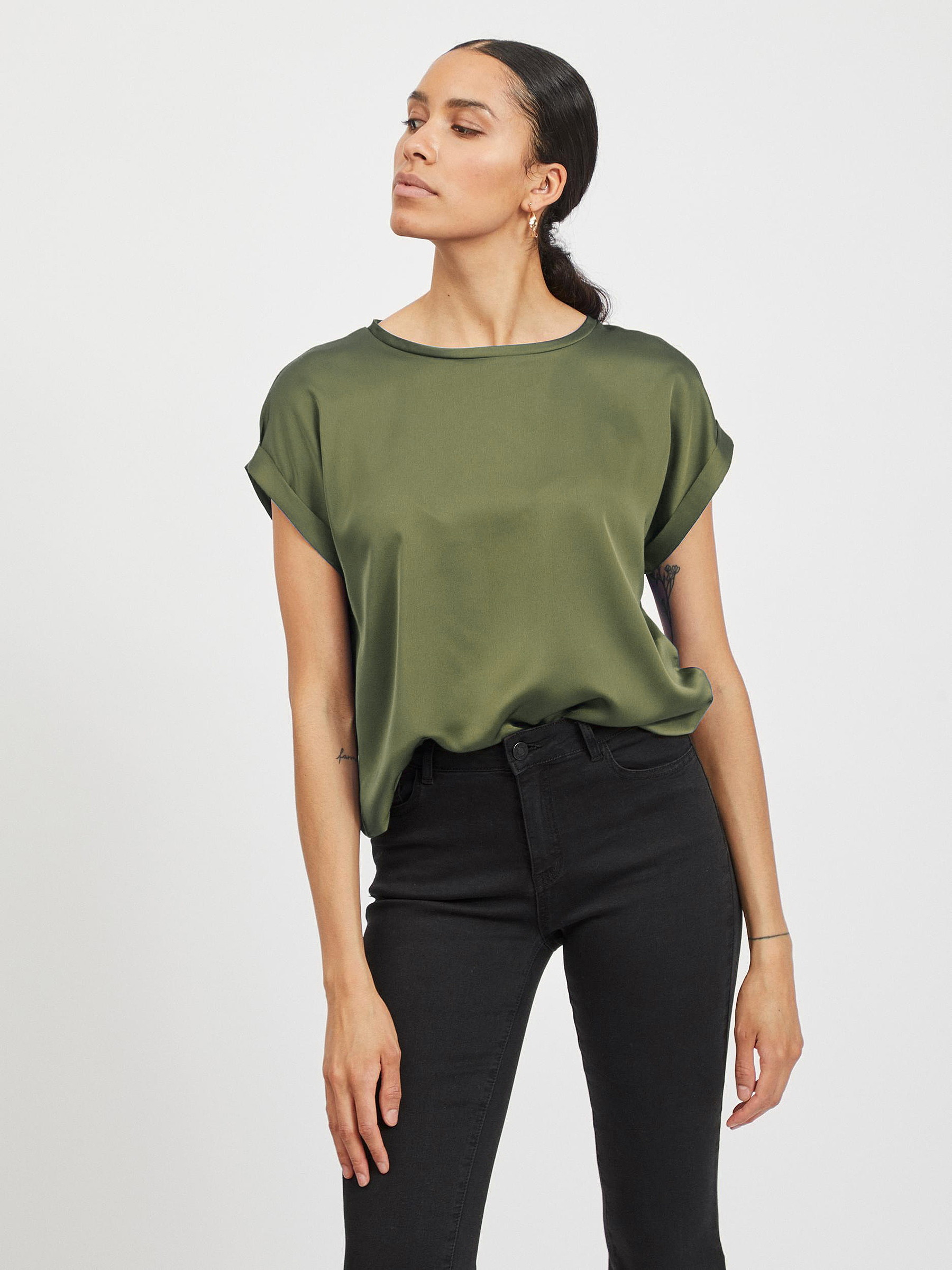 Satin Blusen T-Shirt Kurzarm Basic Glänzendes Oberteil VIELLETTE Satin Blusen T-Shirt Kurzarm Basic Glänzendes Oberteil VIELLETTE