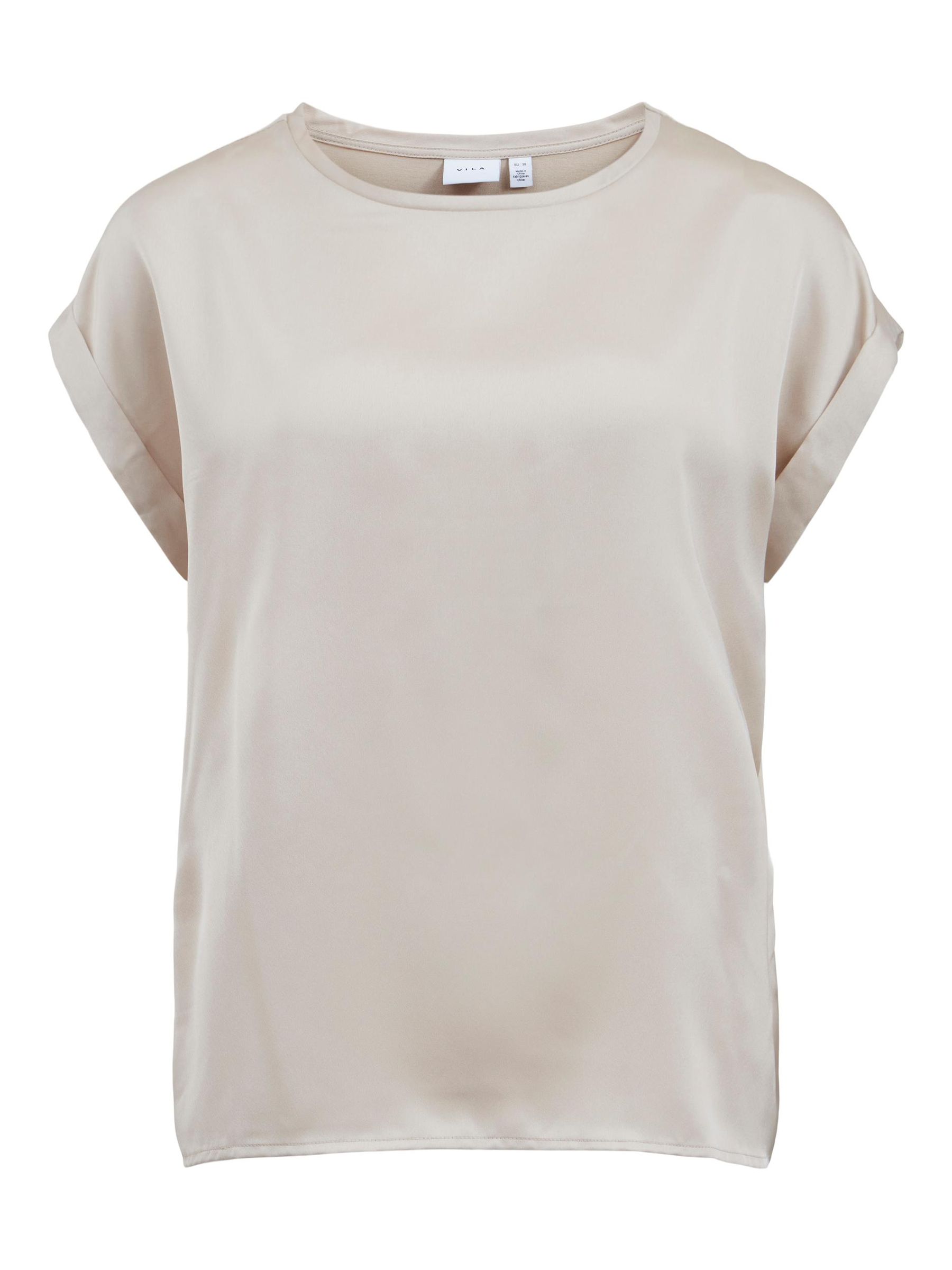 VILA_FallWinter2020_3933387_14059563.jpg Satin Blusen T-Shirt Kurzarm Basic Glänzendes Oberteil VIELLETTE
