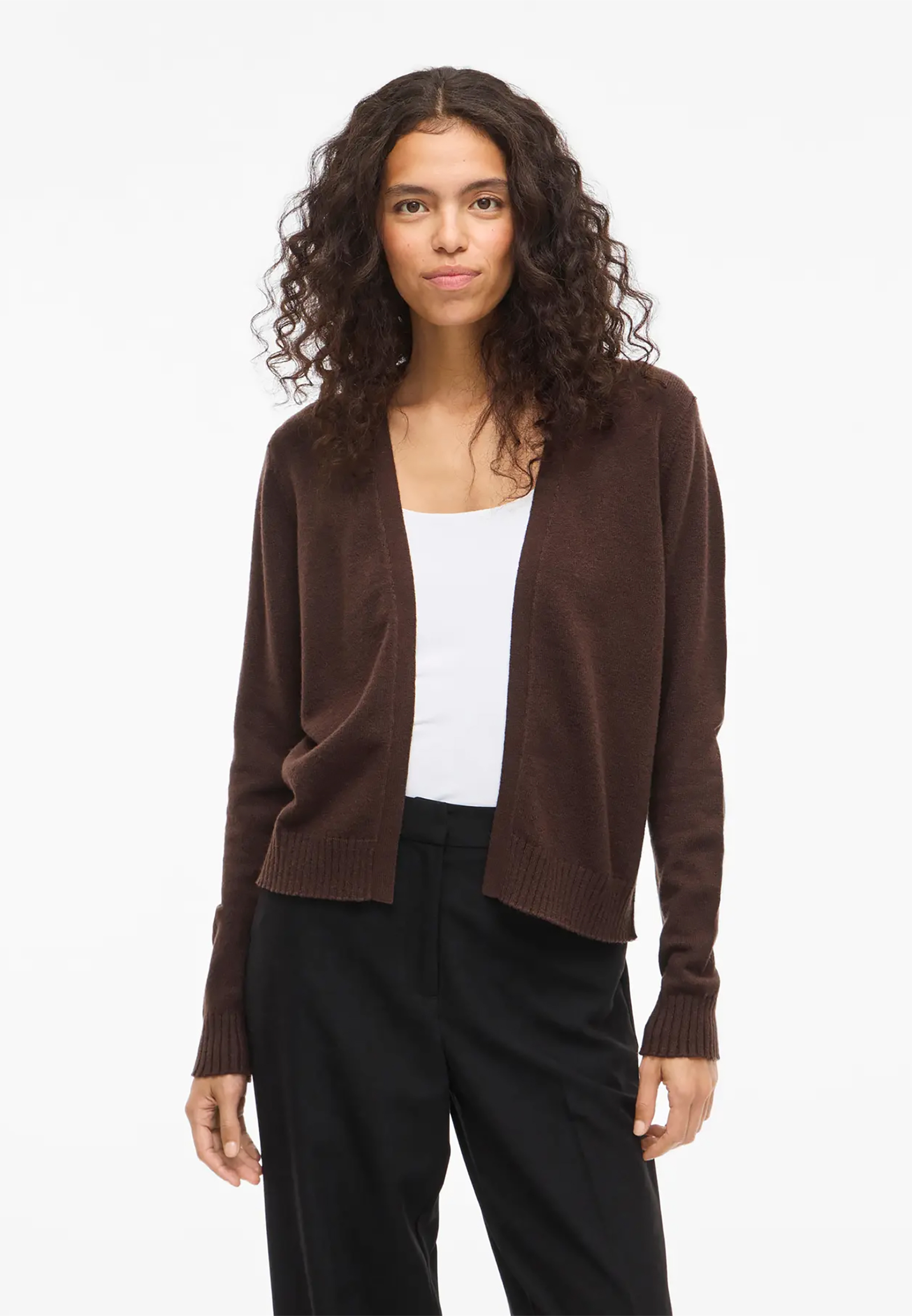 Kurze Feinstrick Cardigan Stretch Basic Jacke ohne Verschluss VIRIL Kurze Feinstrick Cardigan Stretch Basic Jacke ohne Verschluss VIRIL