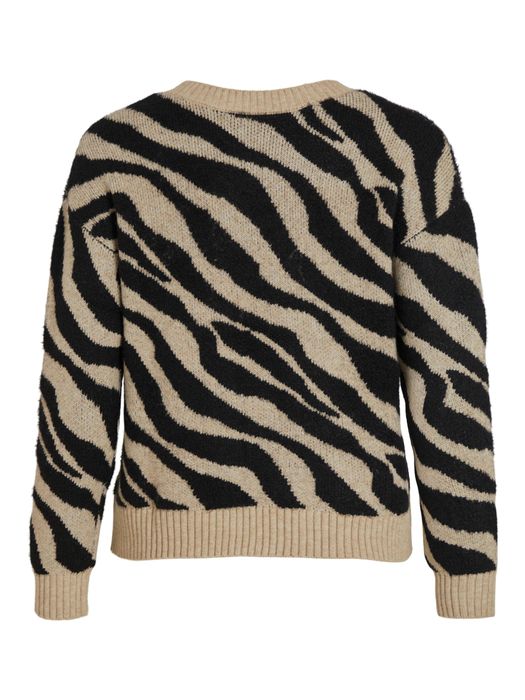 Vila Kuscheliger Strickpullover Zebra Animal Muster V-Neck Sweater VIRIL – Beige, Bild 8