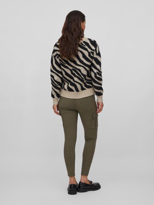 Vila Kuscheliger Strickpullover Zebra Animal Muster V-Neck Sweater VIRIL – Beige, Bild 5