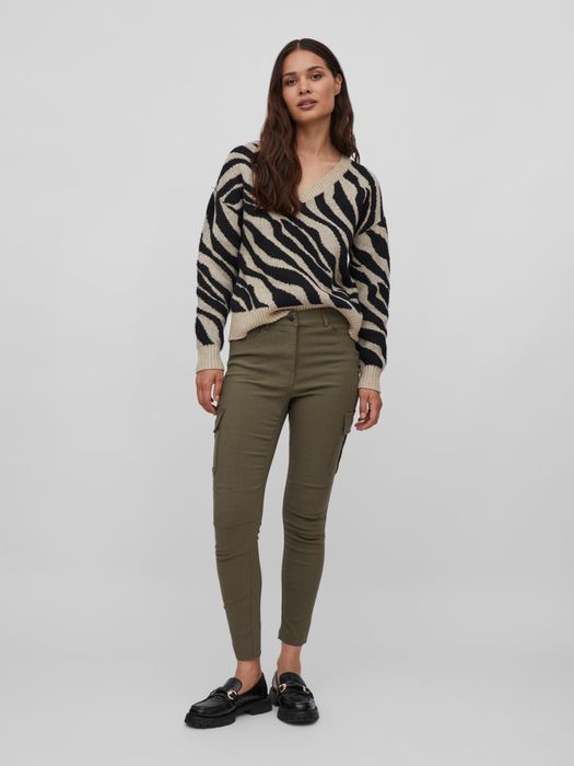 Vila Kuscheliger Strickpullover Zebra Animal Muster V-Neck Sweater VIRIL – Beige, Bild 4