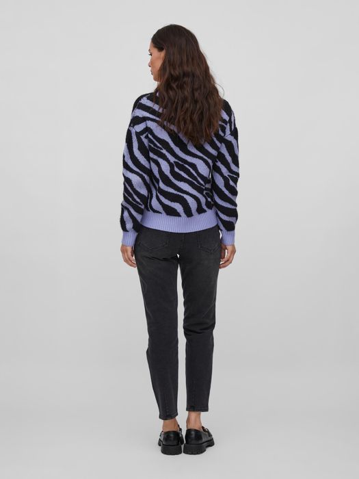 Vila VILA Kuscheliger Strickpullover Zebra Animal Muster V-Neck – Lila, Bild 4