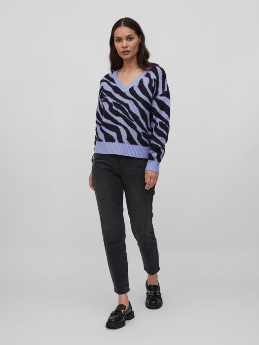 Vila VILA Kuscheliger Strickpullover Zebra Animal Muster V-Neck – Lila, Bild 3
