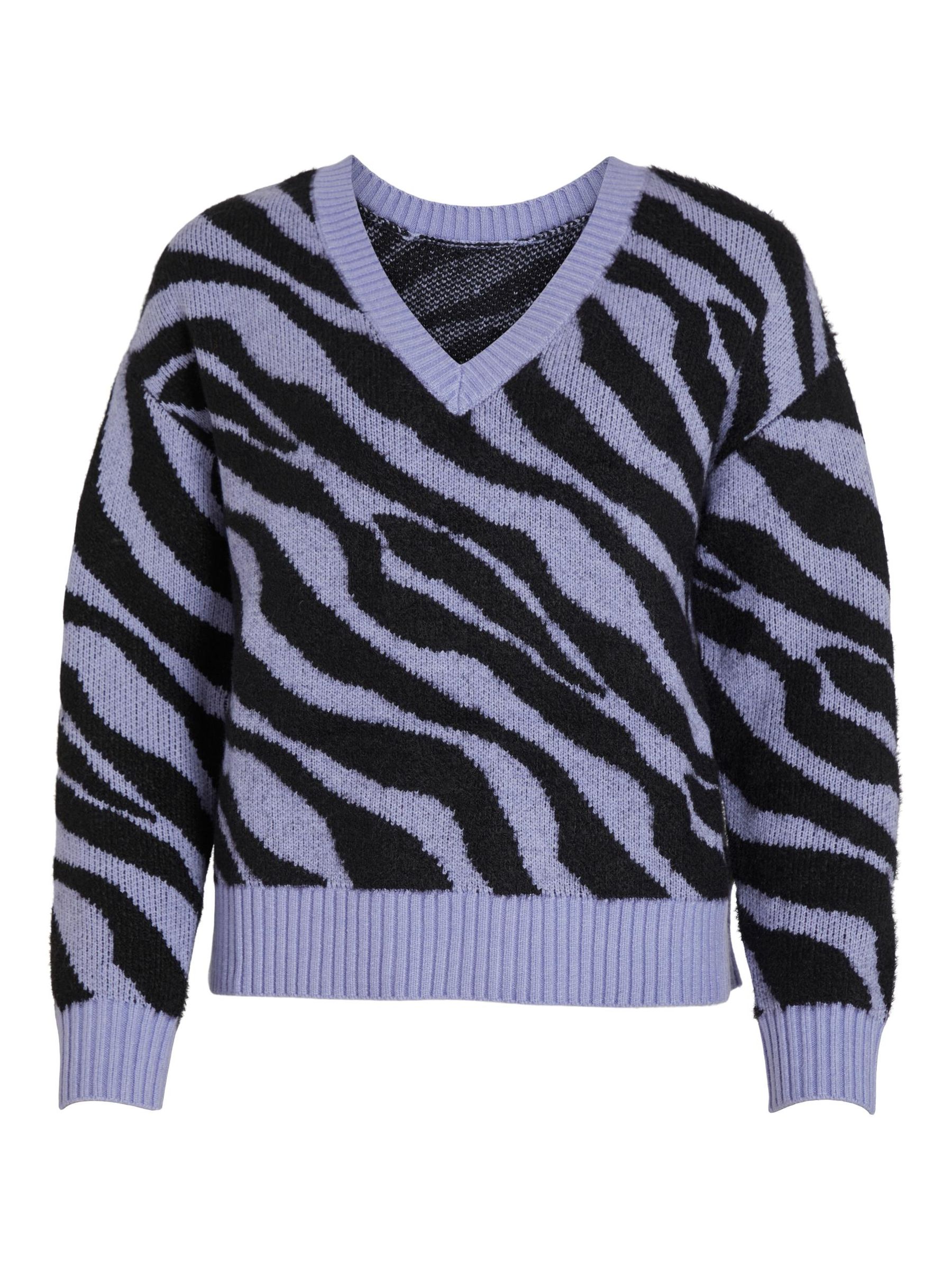 Vila VILA Kuscheliger Strickpullover Zebra Animal Muster V-Neck – Lila, Bild 1
