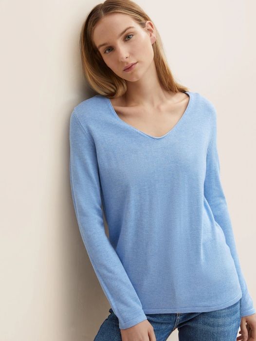 Tom Tailor TOM TAILOR Dünner Strickpullover Knitted Basic Stretch Sweater – Blau, Bild 3