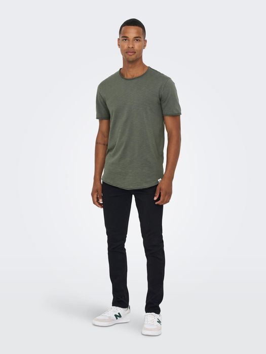Only & Sons ONLY & SONS Rundhals T-Shirt Langes Kurzarm Shirt Basic aus – Grün, Bild 3