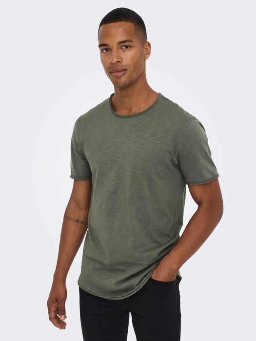 Only & Sons ONLY & SONS Rundhals T-Shirt Langes Kurzarm Shirt Basic aus – Grün, Bild 5