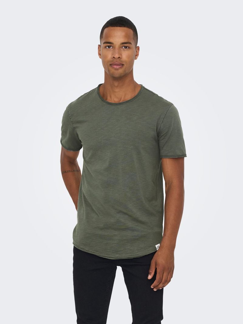 Only & Sons ONLY & SONS Rundhals T-Shirt Langes Kurzarm Shirt Basic aus – Grün, Bild 2
