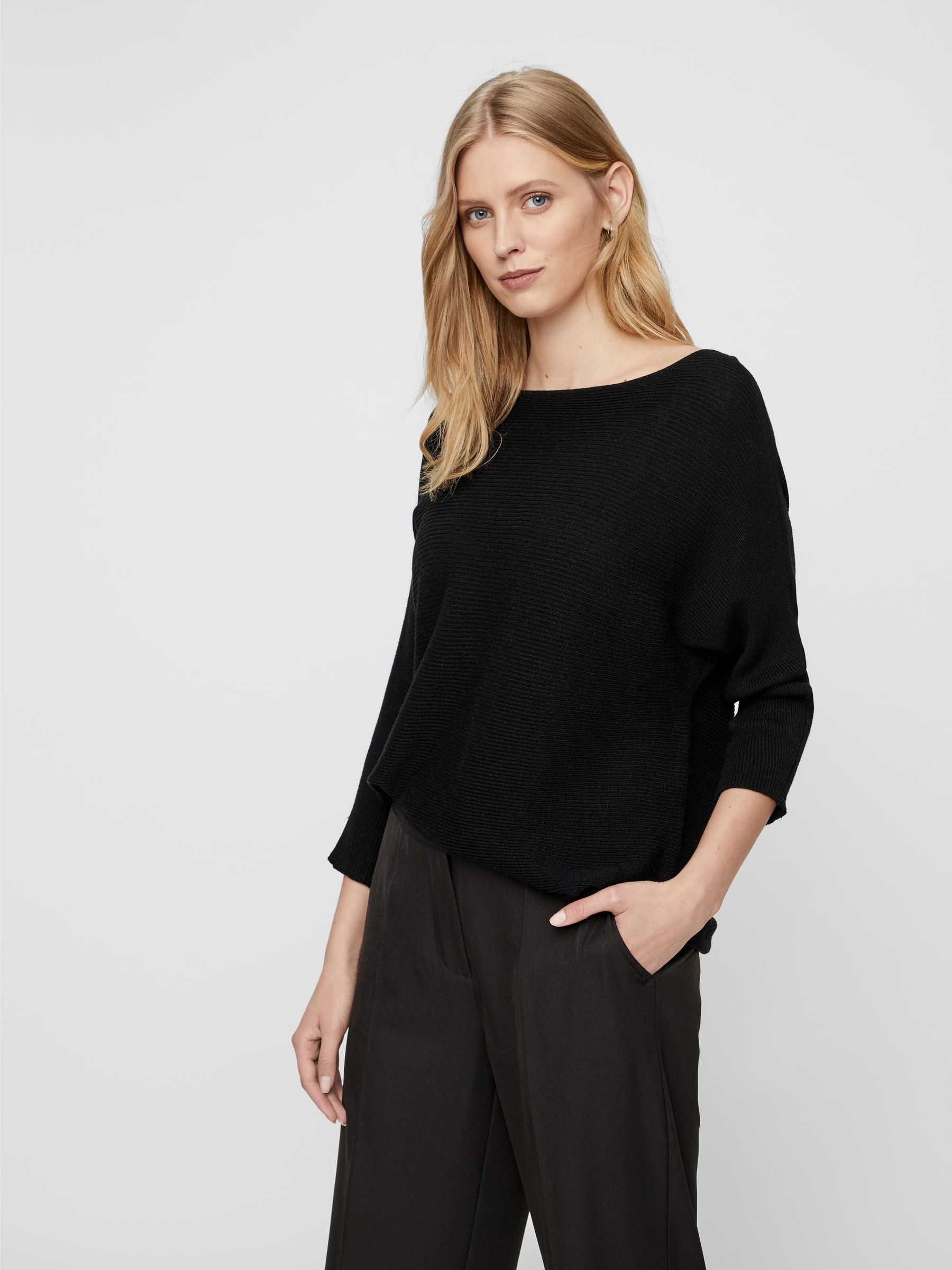 VERO-MODA_NOOS2019_3025764_10210570_2.jpg Rippstrick Pullover U-Ausschnitt 3/4 Langarm Sweater VMNORA
