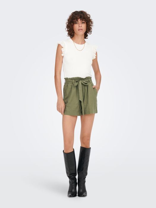 JDY Leinen Stoff Shorts Paperback JDYSAY – Grün, Bild 4