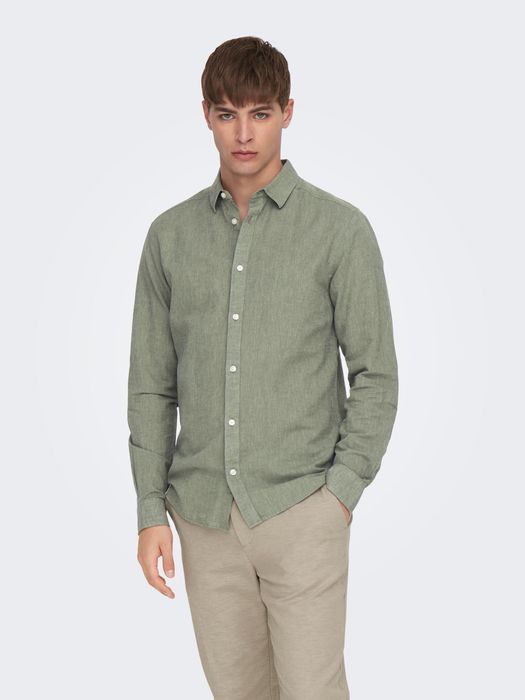 ONLY & SONS Leichtes Langarm Hemd ONSCAIDEN, Farbe: Grün