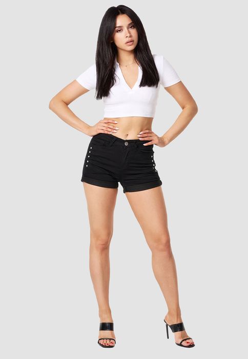 MiSS RJ Jeans Shorts mit Glitzer Strass Steinen – Schwarz, Bild 5