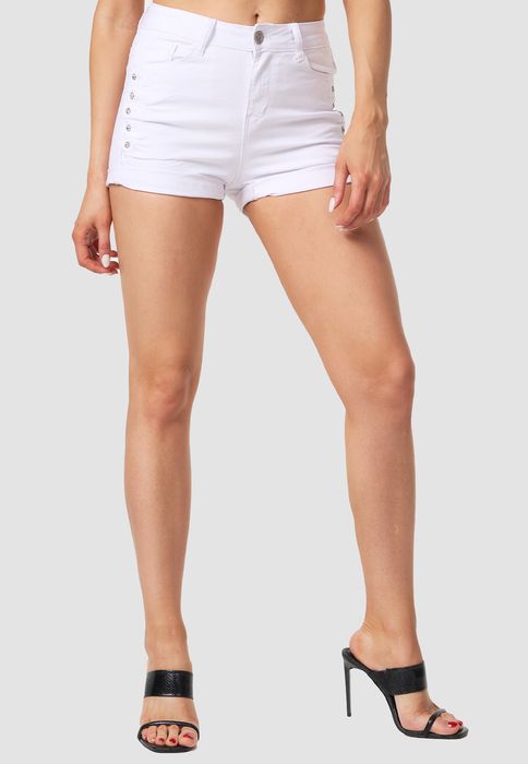 Jeans Shorts mit Glitzer Strass Steinen, Farbe: Weiß