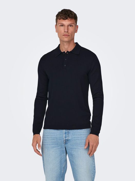 ONLY & SONS Langarm Polo Shirt ONSWYLER, Farbe: Dunkelblau