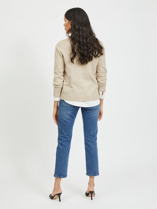 Vila Dünner Strickpullover Knitted Basic Stretch Sweater Langarm V-Neck VIRIL – Beige, Bild 3