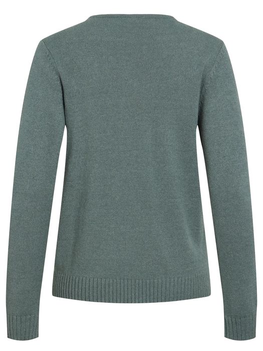 Vila Dünner Strickpullover Knitted Basic Stretch Sweater Langarm V-Neck VIRIL – Tannen-Grün, Bild 4