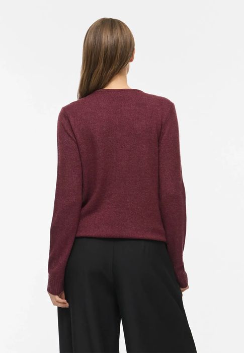 Vila Dünner Strickpullover Knitted Basic Stretch Sweater Langarm V-Neck VIRIL – Rot, Bild 3