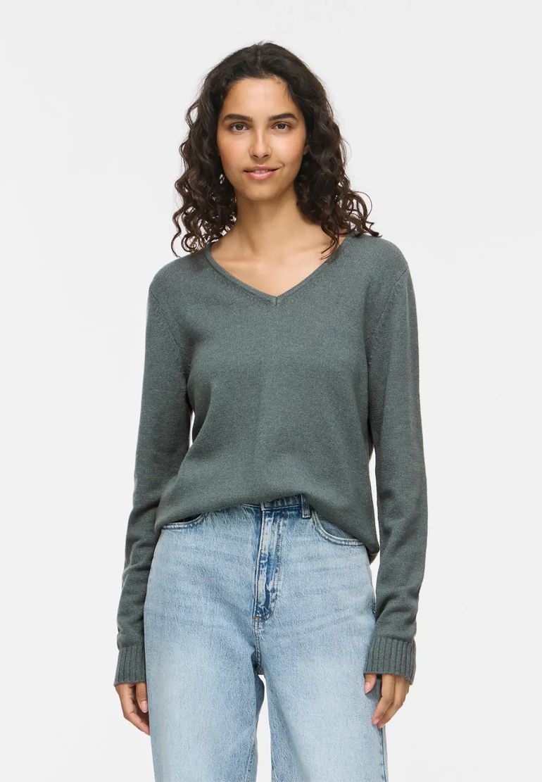 Vila Dünner Strickpullover Knitted Basic Stretch Sweater Langarm V-Neck VIRIL – Tannen-Grün, Bild 2