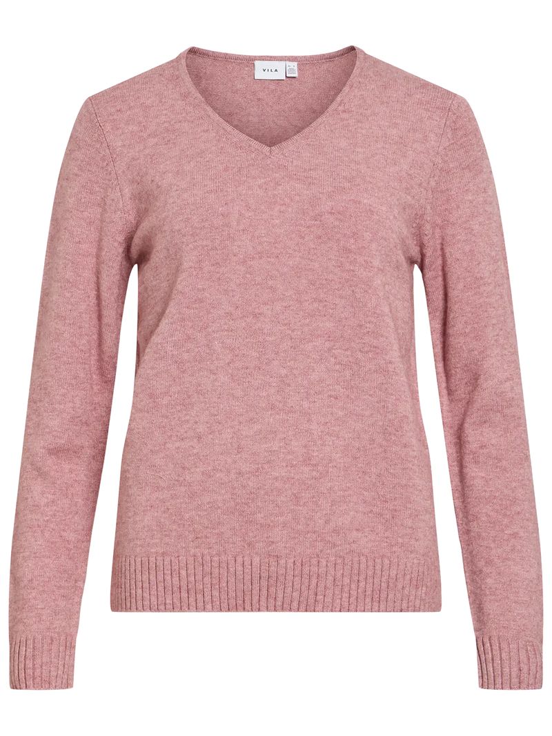 Vila Dünner Strickpullover Knitted Basic Stretch Sweater Langarm V-Neck VIRIL – Coral Pink, Bild 1