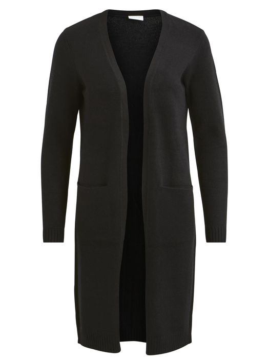Vila Langer Cardigan Gemütliche Strickjacke Taschen Modisch – Schwarz, Bild 4