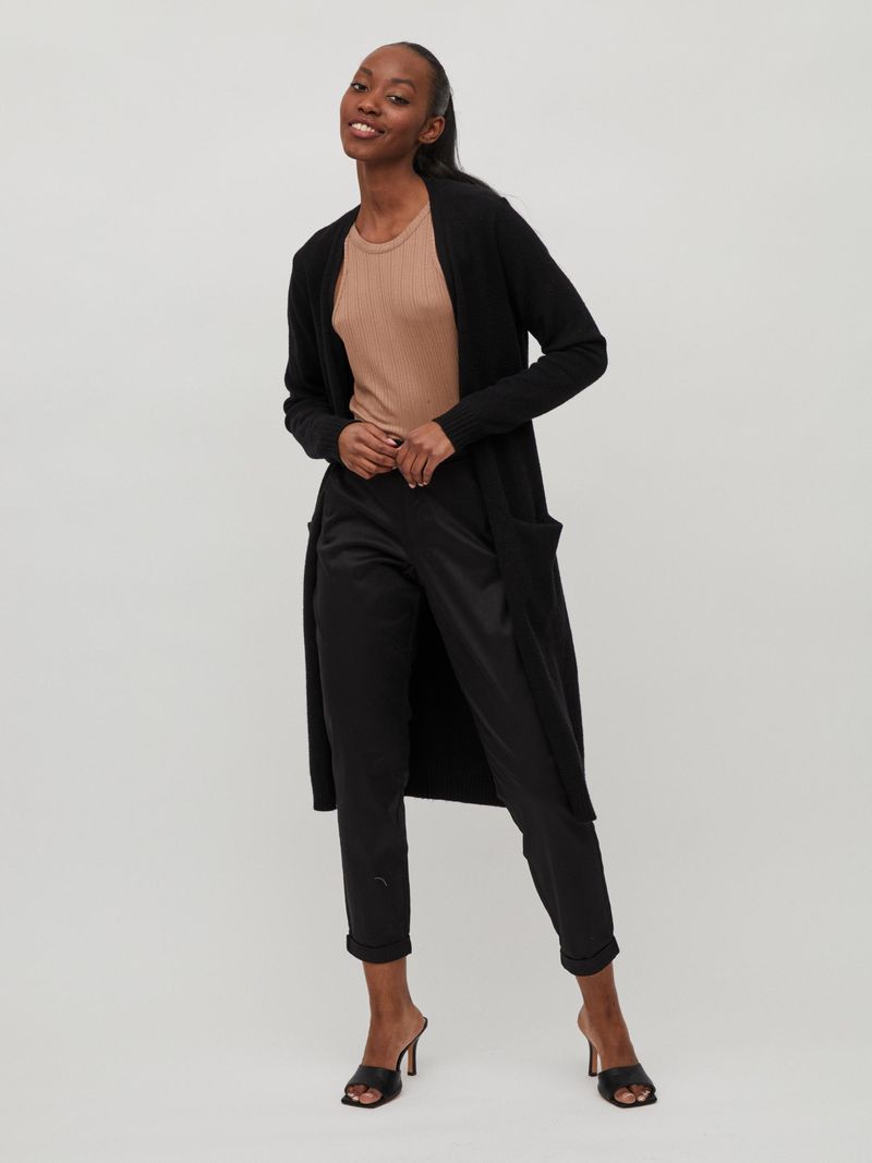 Vila Langer Cardigan Gemütliche Strickjacke Taschen Modisch – Schwarz, Bild 2