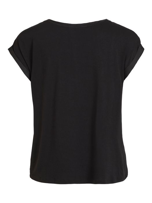Vila Satin Blusen T-Shirt Kurzarm Basic Glänzendes Oberteil VIELLETTE – Schwarz, Bild 5