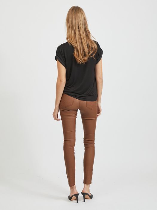 Vila Satin Blusen T-Shirt Kurzarm Basic Glänzendes Oberteil VIELLETTE – Schwarz, Bild 4