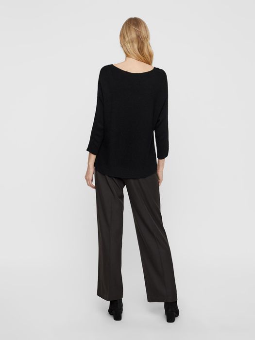 Vero Moda Rippstrick Pullover U-Ausschnitt 3/4 Langarm Sweater VMNORA – Schwarz, Bild 4