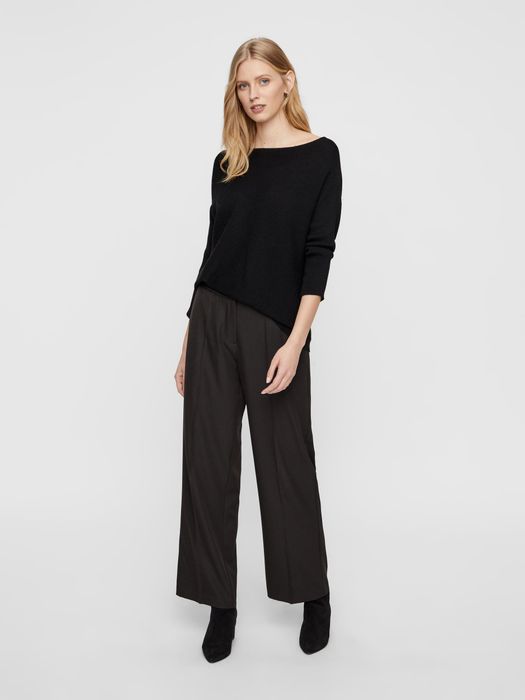 Vero Moda Rippstrick Pullover U-Ausschnitt 3/4 Langarm Sweater VMNORA – Schwarz, Bild 3