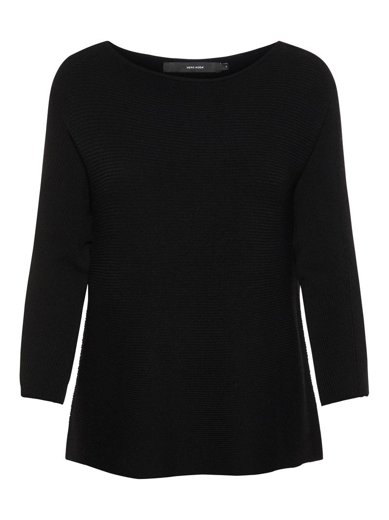 Vero Moda Rippstrick Pullover U-Ausschnitt 3/4 Langarm Sweater VMNORA – Schwarz, Bild 1