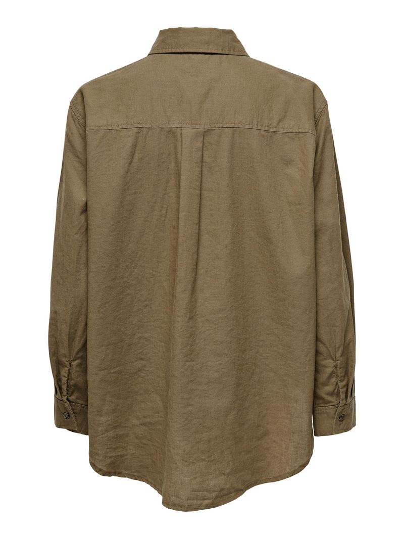 Only Oversized Leinen Basic Hemd Bluse Langarm Business Tunika Shirt ONLTOKYO – Dunkelbraun, Bild 2