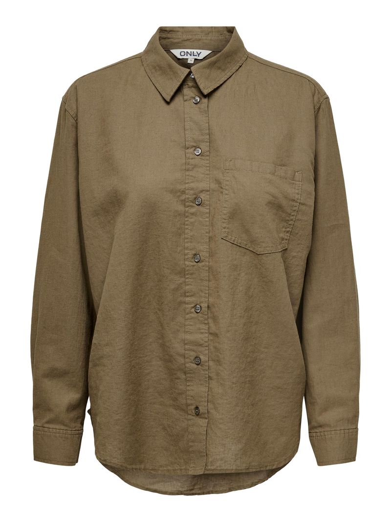 Only Oversized Leinen Basic Hemd Bluse Langarm Business Tunika Shirt ONLTOKYO – Dunkelbraun, Bild 1