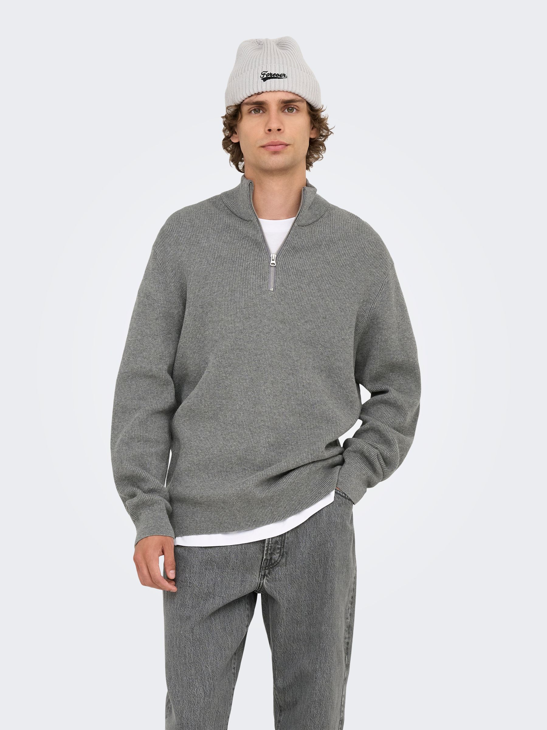 22023210_4787353_3.jpg Feiner Strickpullover mit Reißverschluss Rundkragen