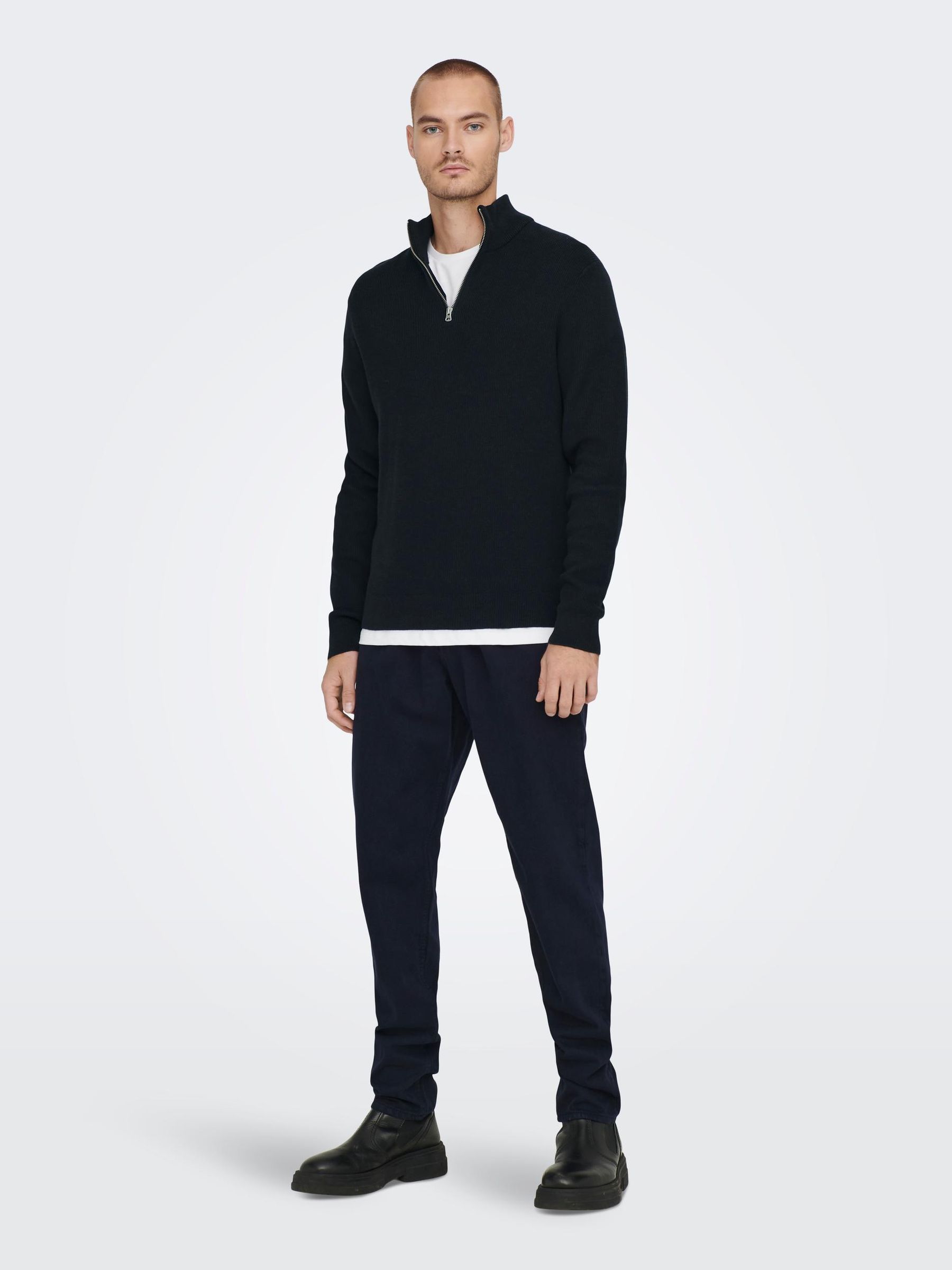 ONLY&SONS_Noos2022_3967753_22023210_5.jpg Feiner Strickpullover mit Reißverschluss Rundkragen