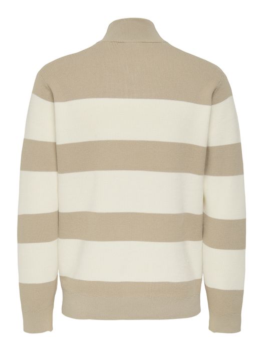 ONLY & SONS Feiner Strickpullover mit Reißverschluss Rundkragen, Farbe: Braun