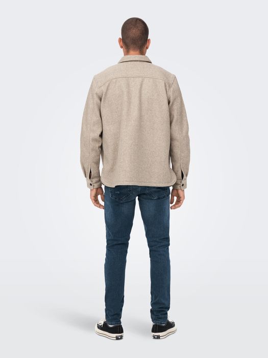 Only & Sons ONLY & SONS Lockere Freizeithemd Bluse mit Brust Taschen – Beige, Bild 4