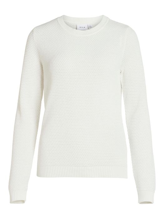 VILA Strickpullover mit Rundhals Kuscheliger Sweater Struktur, Farbe: Weiß-3