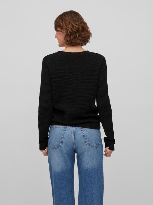Vila VILA Strickpullover mit Rundhals Kuscheliger Sweater Struktur – Schwarz, Bild 3