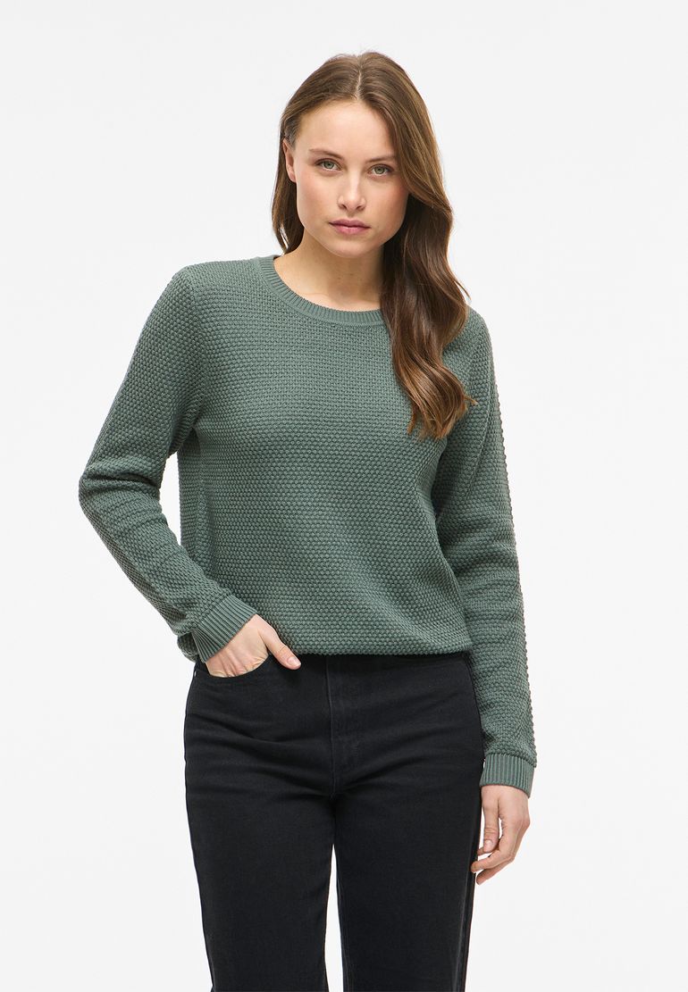 Vila Strickpullover mit Rundhals Kuscheliger Sweater Struktur Design – Tannen-Grün, Bild 2