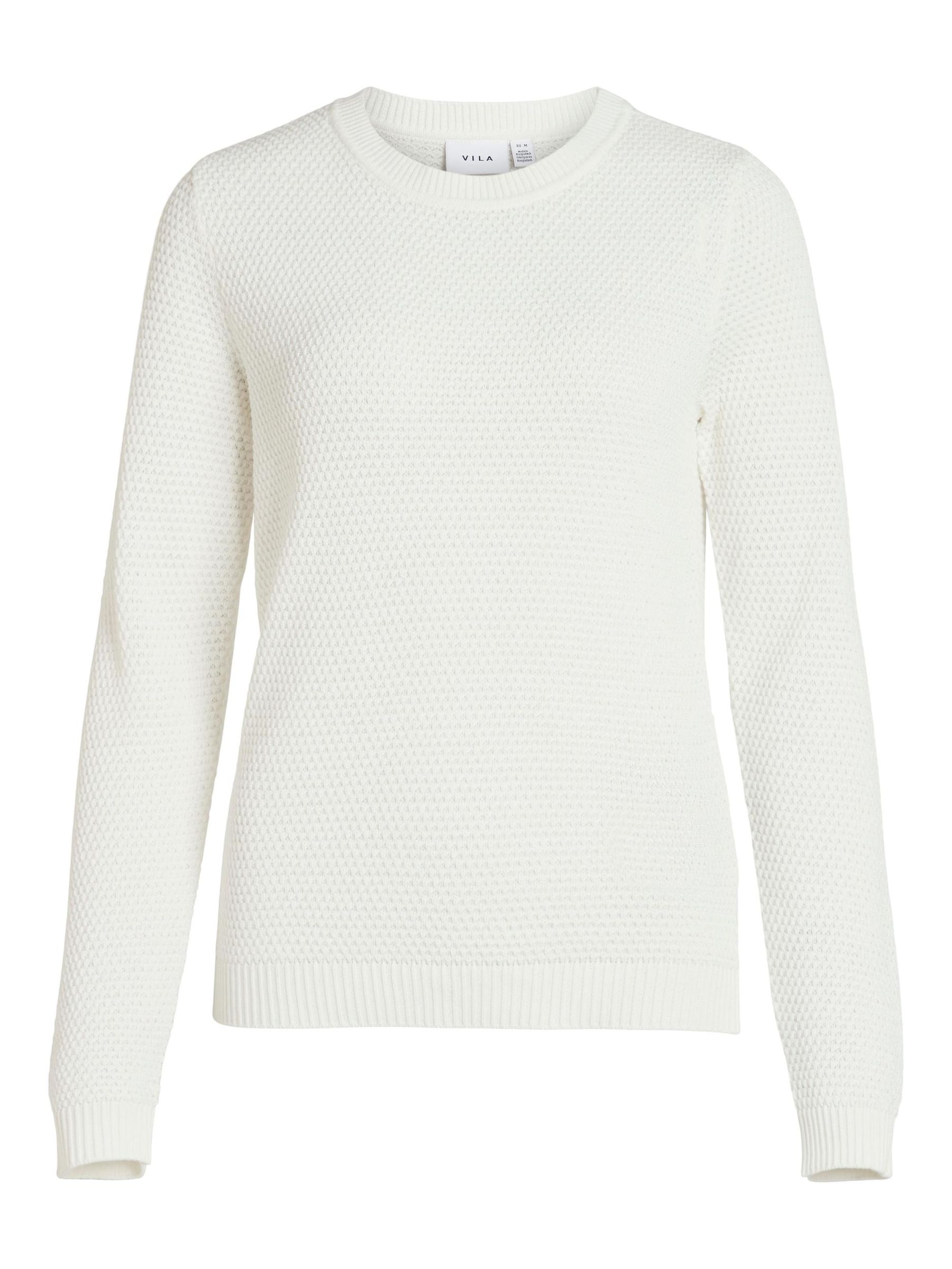 Vila VILA Strickpullover mit Rundhals Kuscheliger Sweater Struktur – Weiß, Bild 1