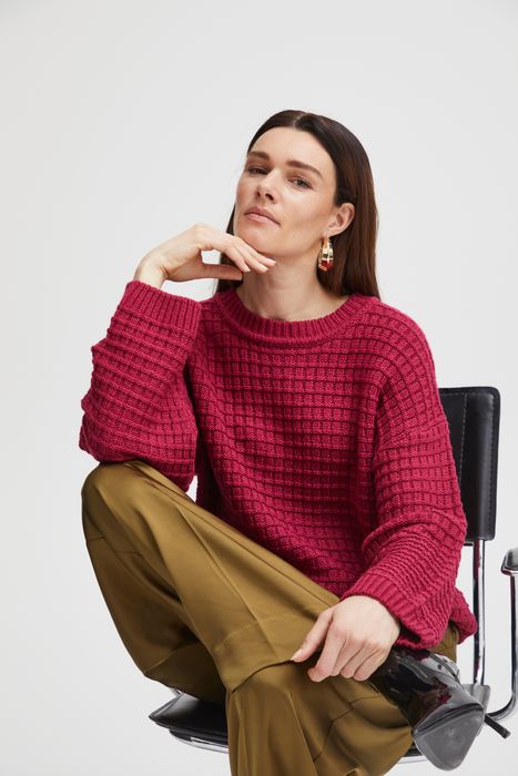 b.young b.young Gerippter Pullover Grobstrick Sweater mit Abgesetzten – Rot, Bild 4