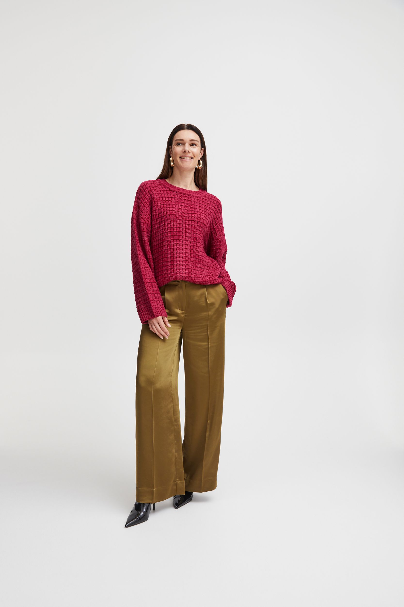 b.young b.young Gerippter Pullover Grobstrick Sweater mit Abgesetzten – Rot, Bild 2