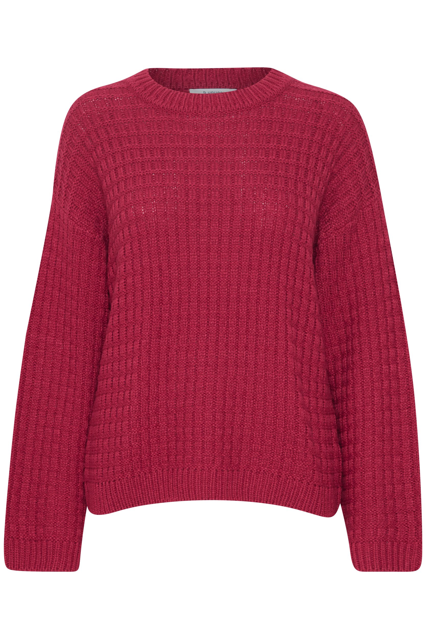 b.young b.young Gerippter Pullover Grobstrick Sweater mit Abgesetzten – Rot, Bild 1