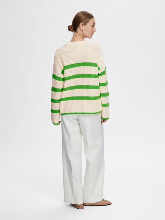 Selected Femme SELECTED FEMME Oversize Pullover Gestreifter Grobstrick Sweater – Grün, Bild 3