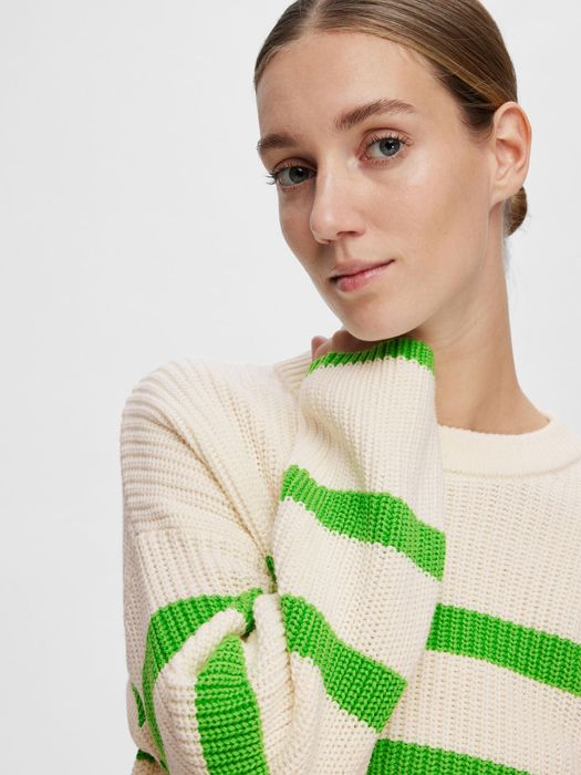 Selected Femme SELECTED FEMME Oversize Pullover Gestreifter Grobstrick Sweater – Grün, Bild 6