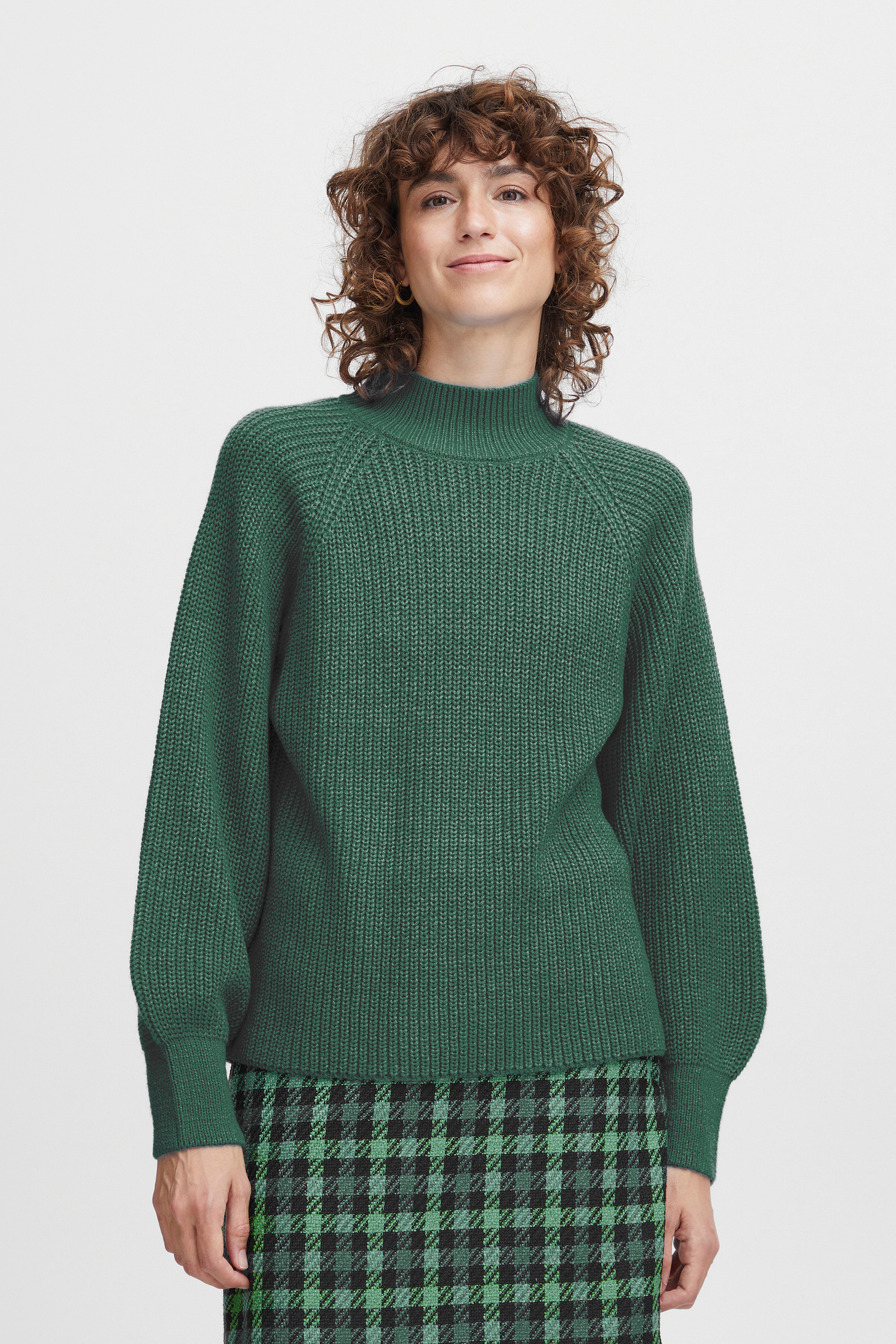 b.young b.young Pullover mit Ballonärmeln Grobstrick Stehkragen Sweater – Petrol, Bild 2