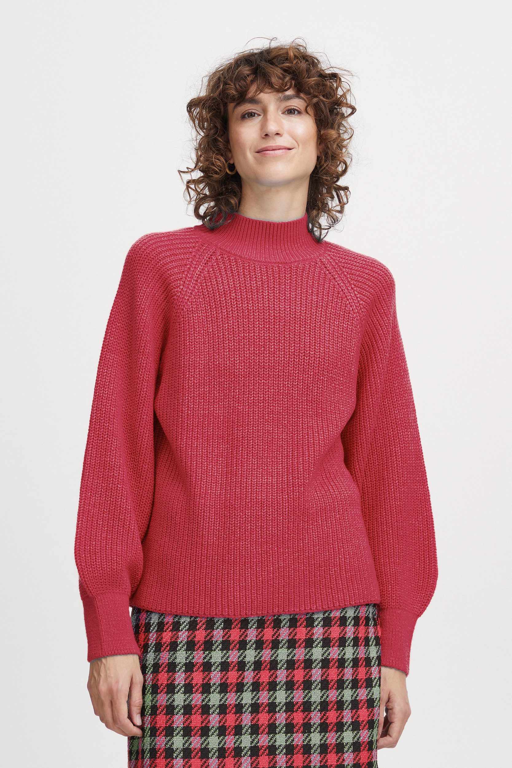 b.young b.young Pullover mit Ballonärmeln Grobstrick Stehkragen Sweater – Rot, Bild 2