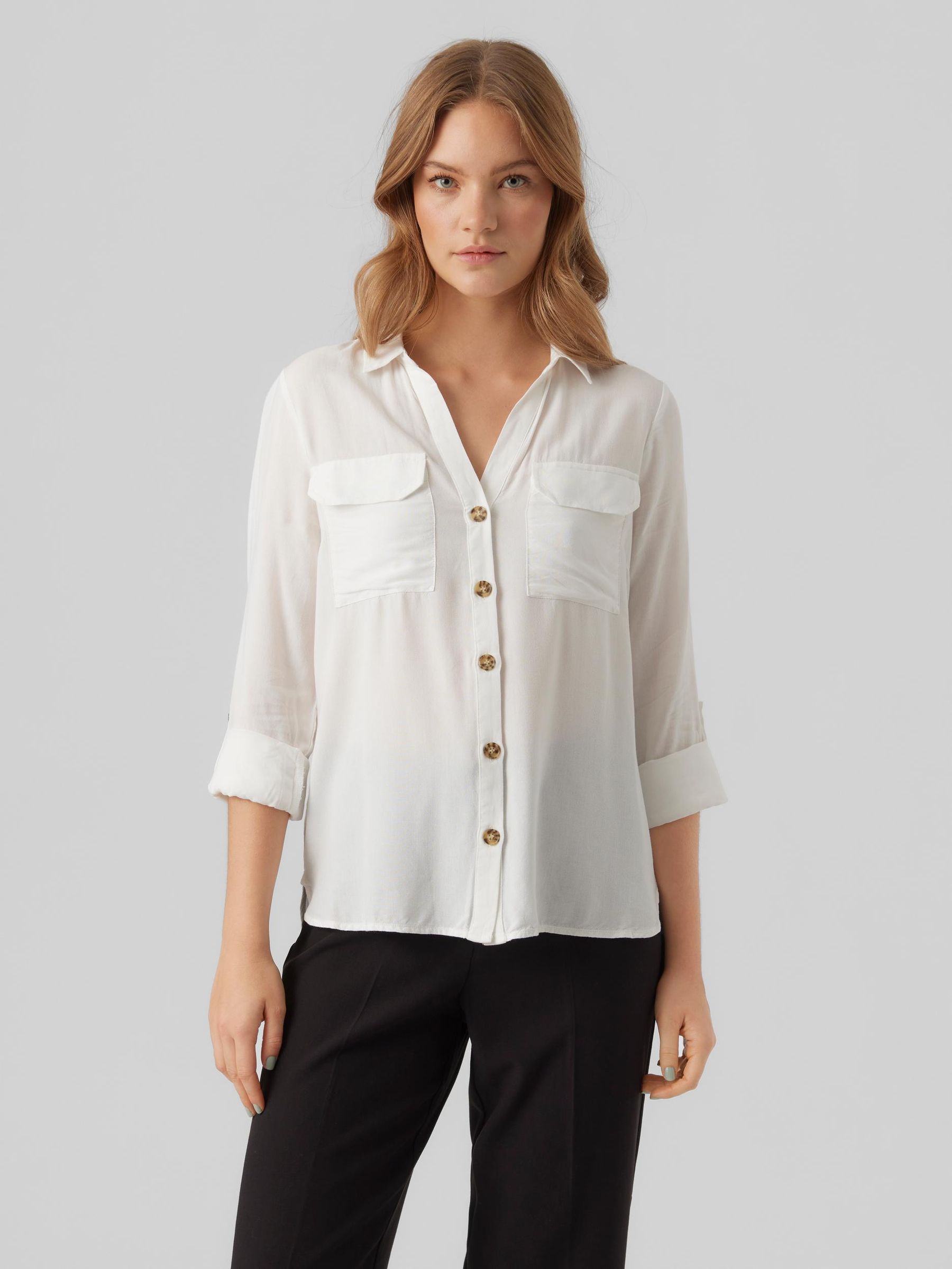 VERO-MODA_FallWinter0_4035375_10275283_3.jpg Hemd Bluse Leger mit Brusttaschen Regular 3/4 Arm Stretch Oberteil